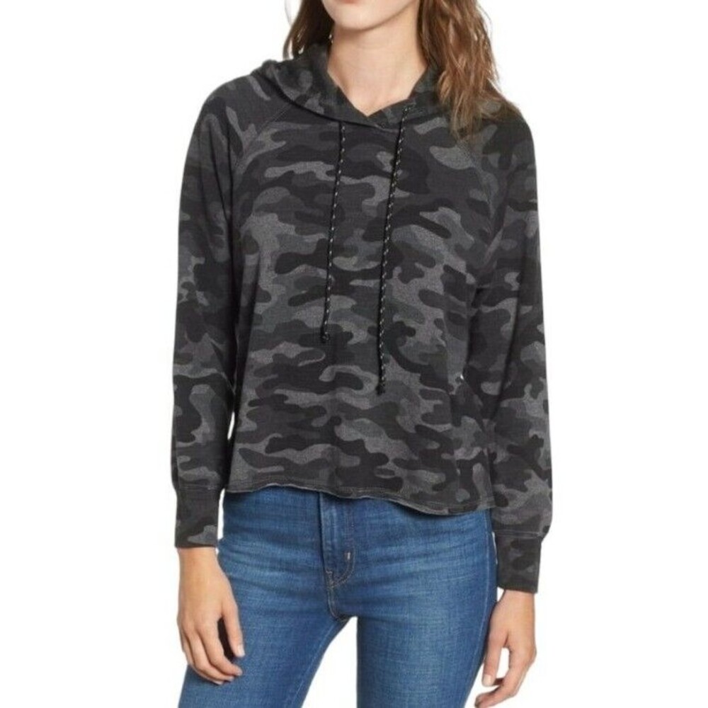 Sundry By Anthropologie Camo Athleisure Hoodie Womens Small Grey Lounge Gym
